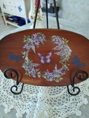 Purple Butterfly Floral Wood Accent Plaque